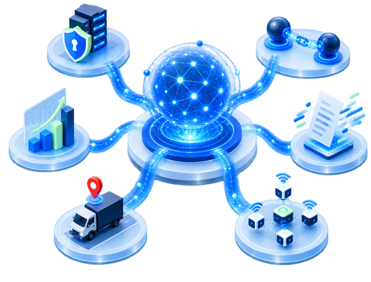 Enterprise AI solution ecosystem: AI security, APIs, document intelligence, IoT, telematics and digital growth converging on one platform